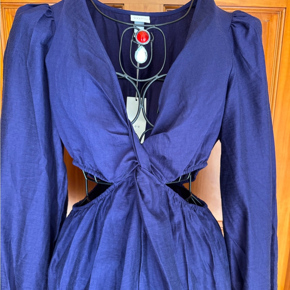 NWT A New Day XS Navy/Purple Long Sleeve Cut Out Dress Longer in Back